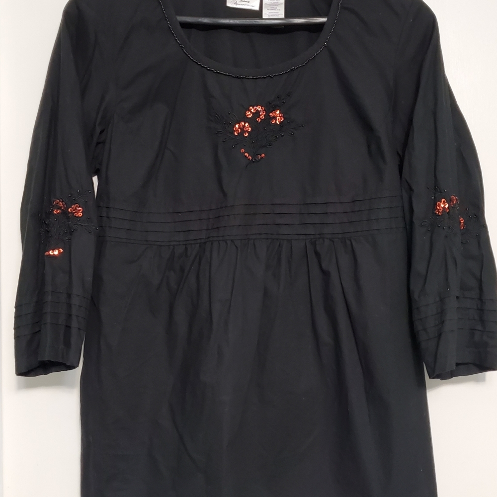 Maternity Announcements Embellished Sequins Cotton Black Tunic Top S